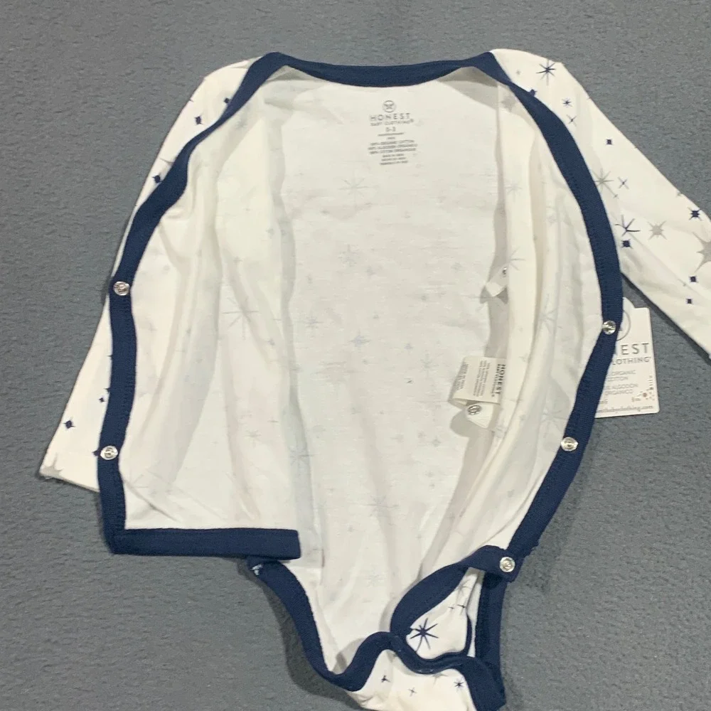 Honest Baby Organic Cotton Kimono Long Sleeve Bodysuit 0-3M‎ White Navy Stars